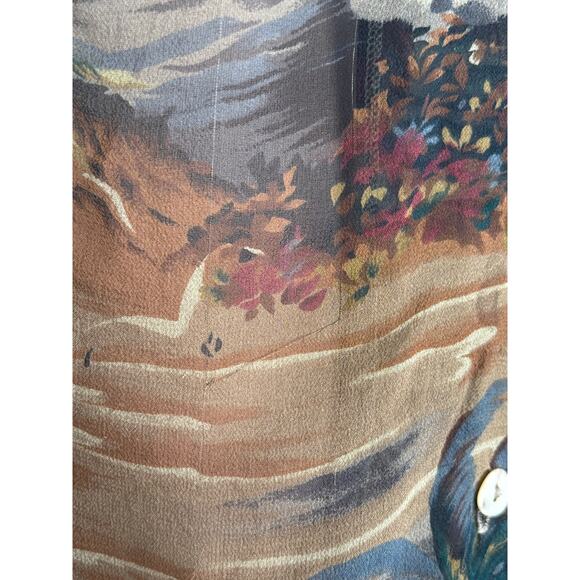 Vintage 90s Citron Santa Monica Top Silk Tropical Scenic Blouse Semi Sheer Shirt - Picture 10 of 11